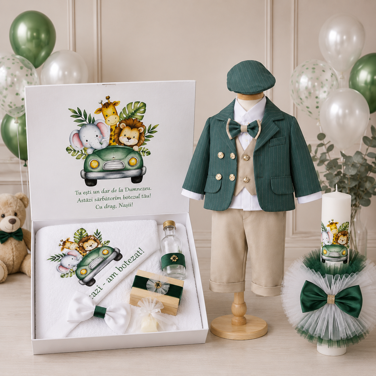 Set botez baietel Safari verde
