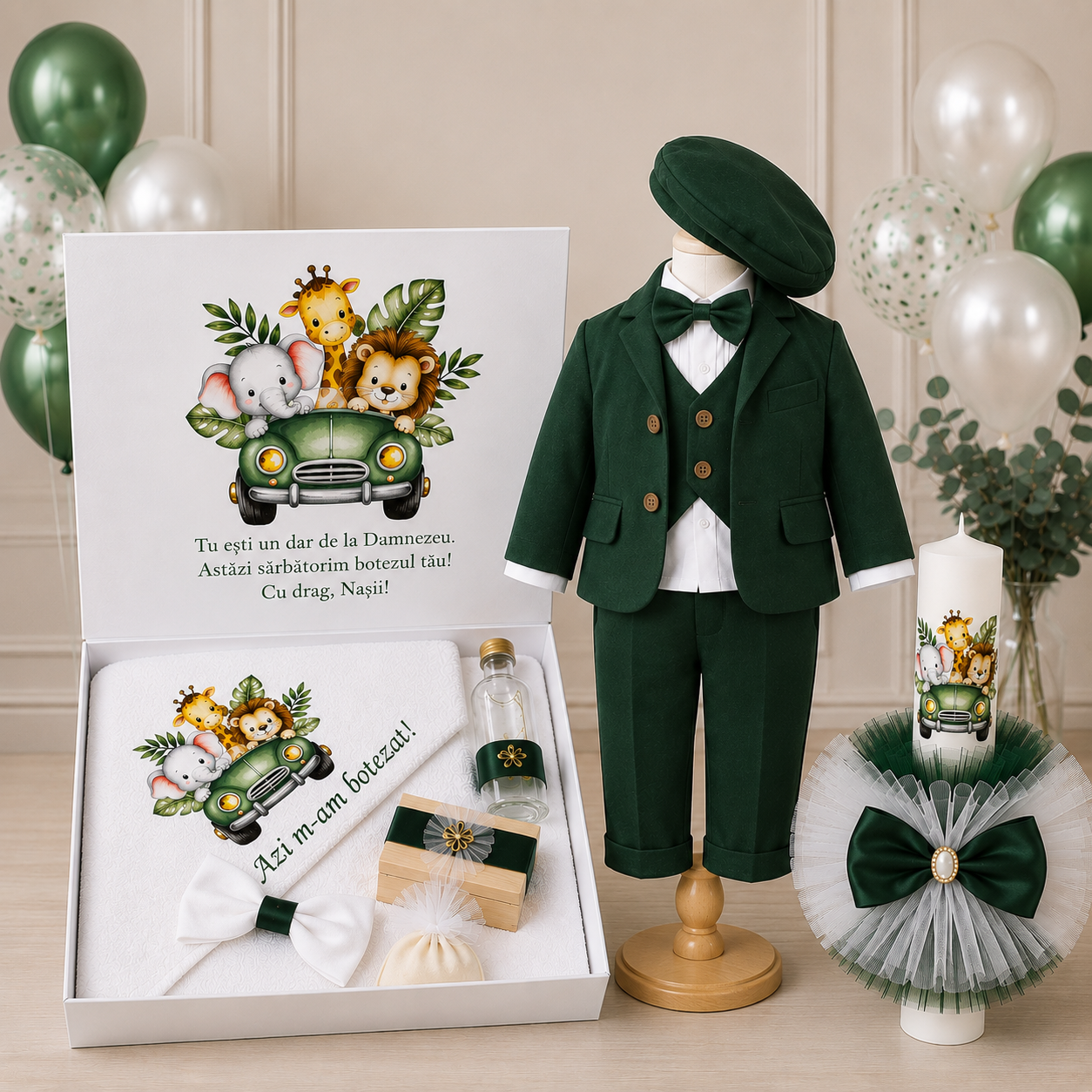 Set botez baietel Safari verde