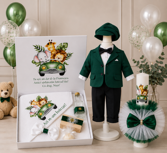 Set botez baietel Safari verde