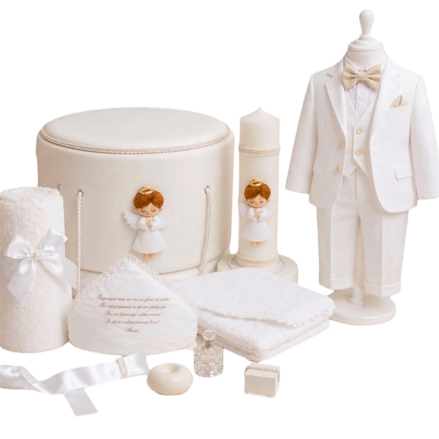 Set botez băiețel INGERAS( Costum, Trusou,Lumânare)