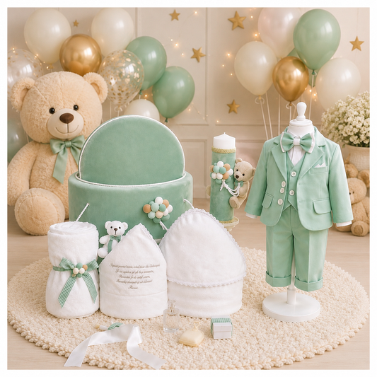 Set botez băiețel menta ursulet