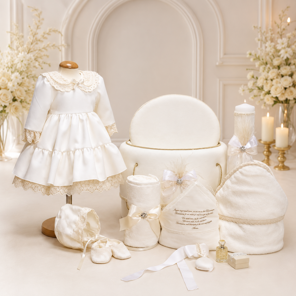 Set botez fetita ivoir ( Trusou + Cutie+Lumânare+ Rochița )