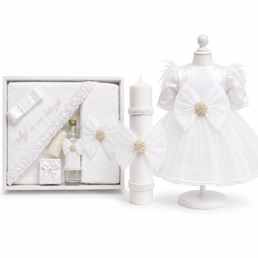 Set botez fetita funda alba