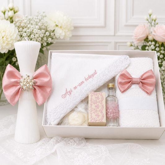 Set botez -Trusou + lumânare roz pudra