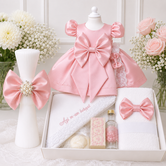 Set botez fetita roz pudra