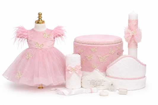 Set botez fetita roz cu fluturi