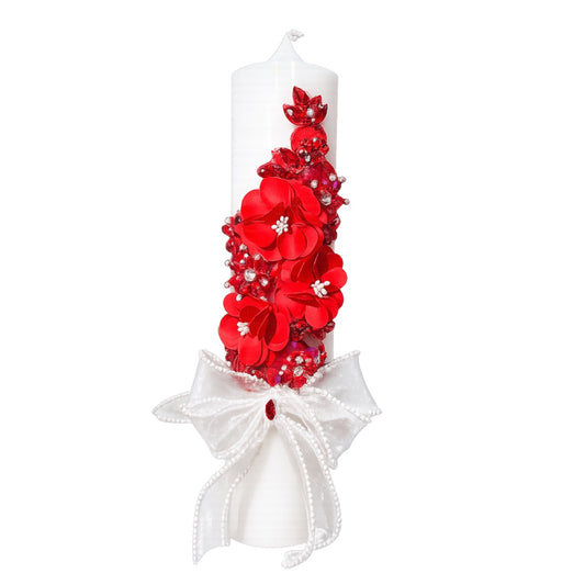 Lumânare cu floricele din cristal rosii