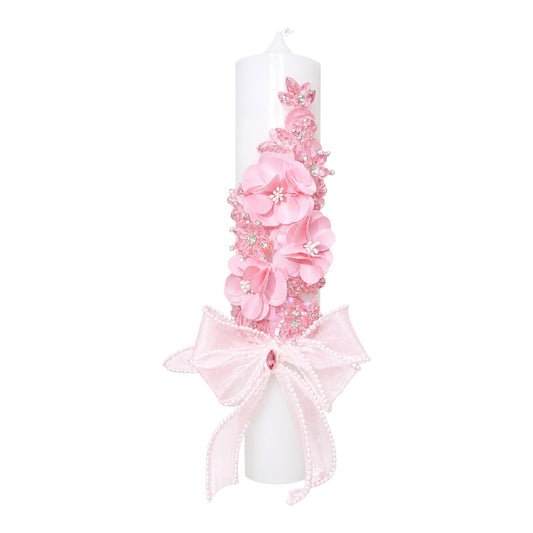 Lumânare cu floricele din cristal roz