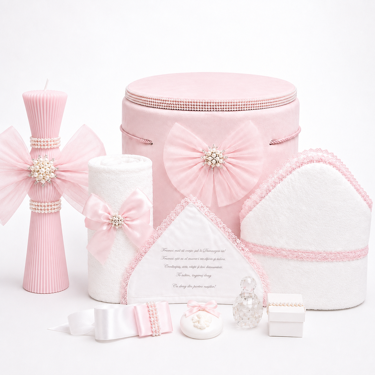Set botez roz funda tull  -Trusou catifea