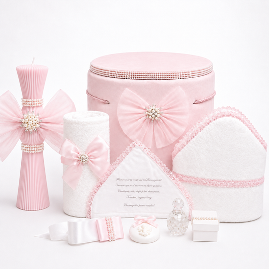 Set botez roz funda tull  -Trusou catifea