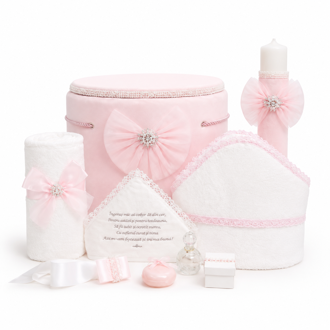 Set botez roz funda tull  -Trusou catifea