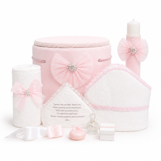 Set botez roz funda tull  -Trusou catifea