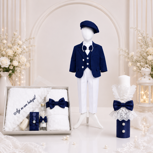 Set botez băiețel bleumarin