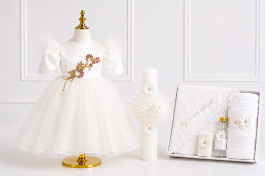 Set botez fetita alb( Trusou-lumânare -rochiță)