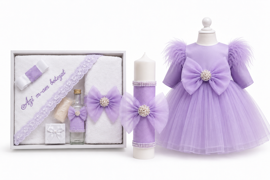 Set botez fetita funda mov ( trusou+ lumânare+ rochița)