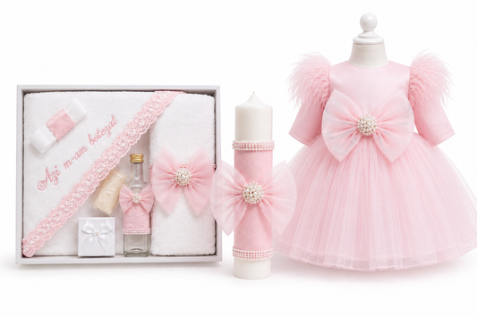 Set botez fetita funda roz ( trusou+ lumânare+ rochița)