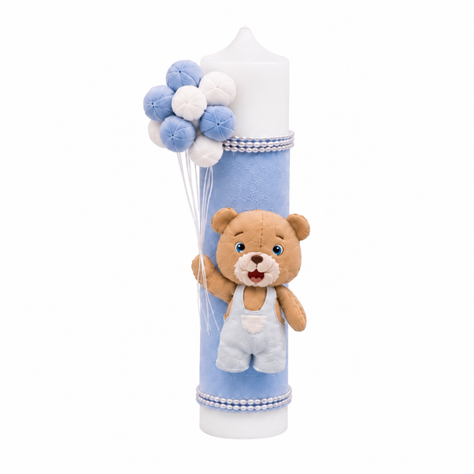 Lumanare botez ursuleț baby blue -Fetru