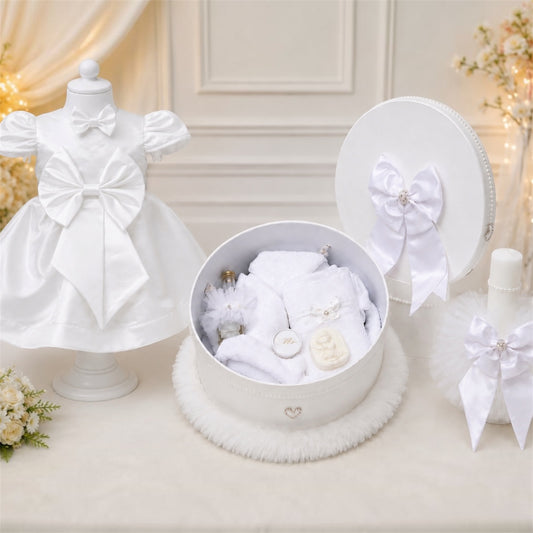 Set botez fetita alb cu funda- Trusou+ lumânare+ rochita