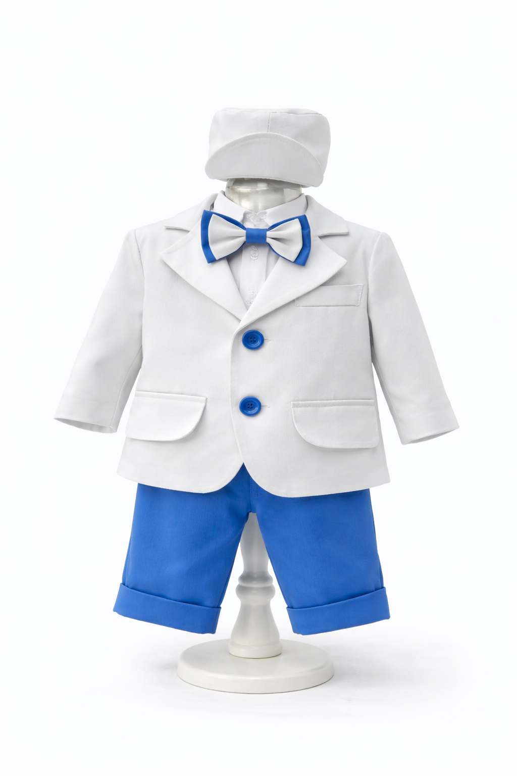 Costum Albastru inchis pentru Botez, 6 Piese, Sacou, Pantaloni, Vesta, Camasa, Caciulita, Papion