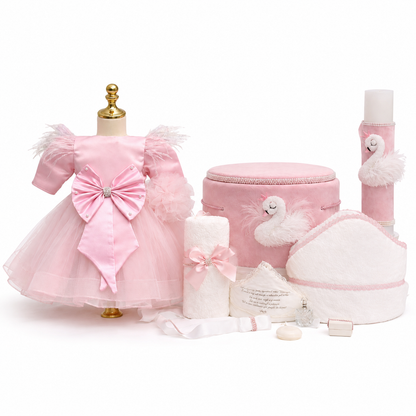 Set botez fetita lebada roz