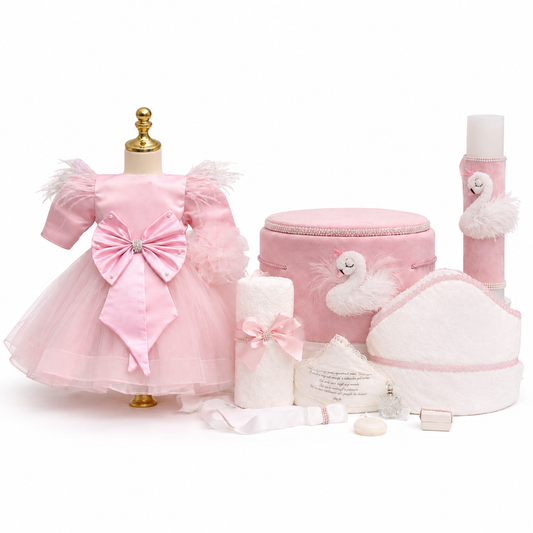 Set botez fetita lebada roz