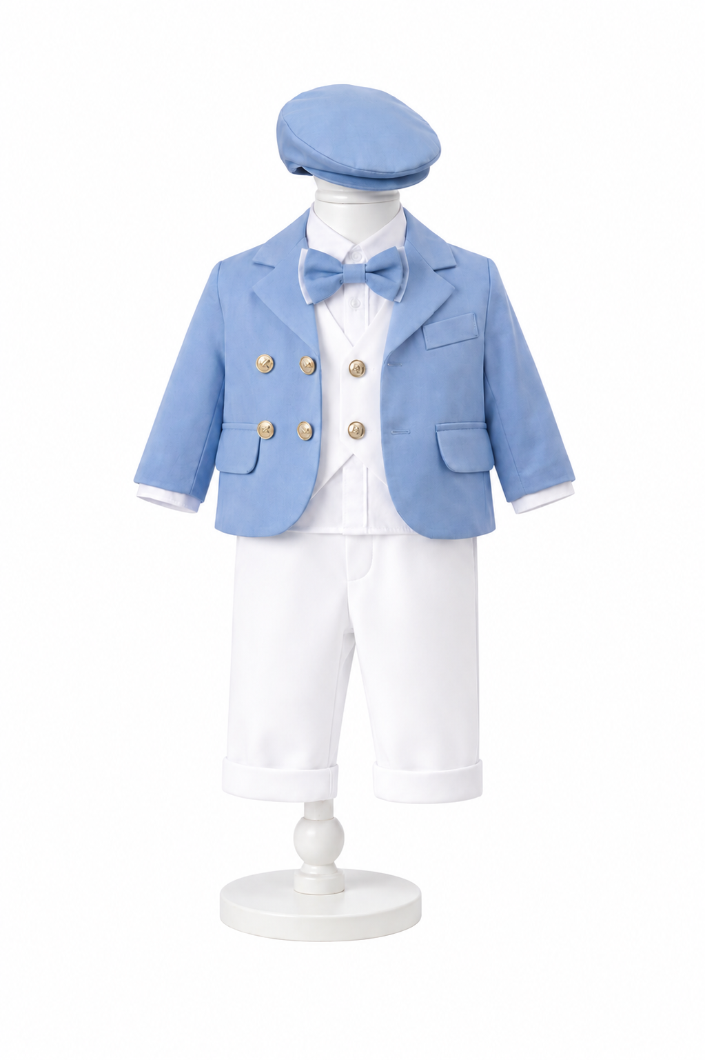 Costum bebe albastru si alb 6 piese