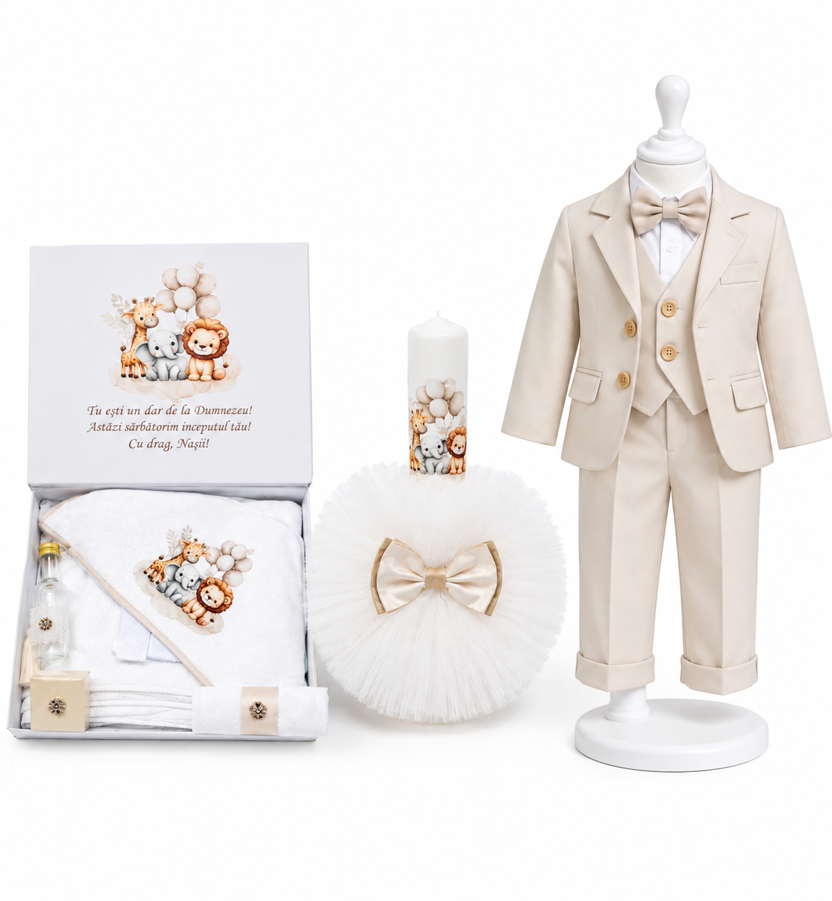 Set botez baietel jungla crem