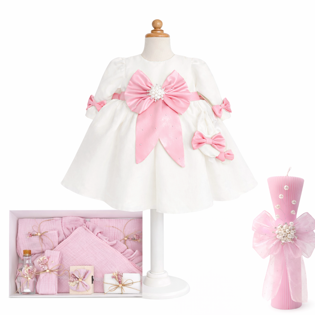 Set botez fetita roz cu muselina