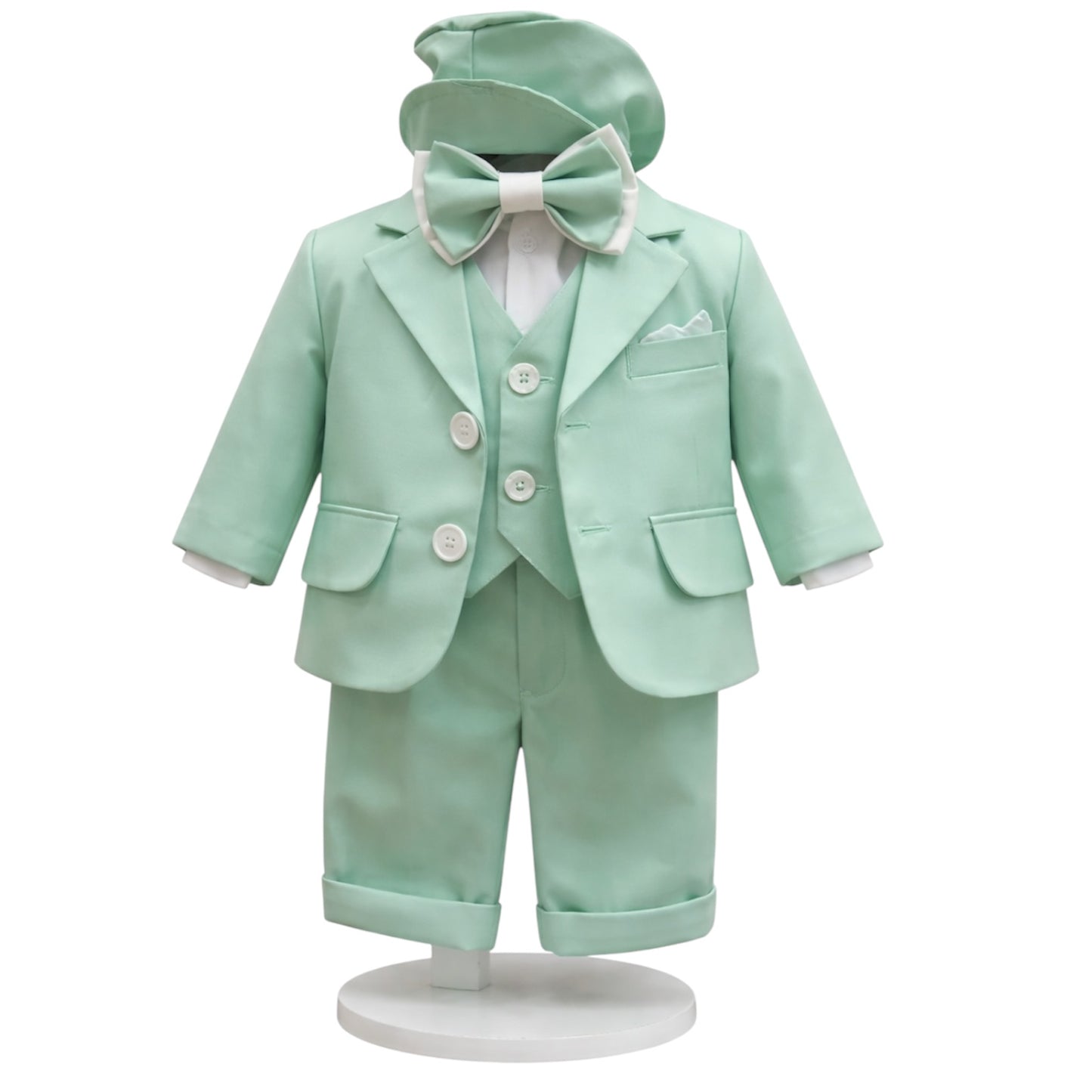 Costum Vernil pentru Botez, 6 Piese, Sacou, Pantaloni, Vesta, Camasa, Caciulita, Papion
