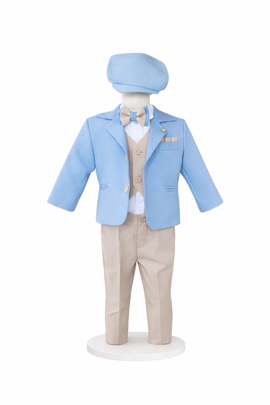 Costum crem cu sacou baby blue