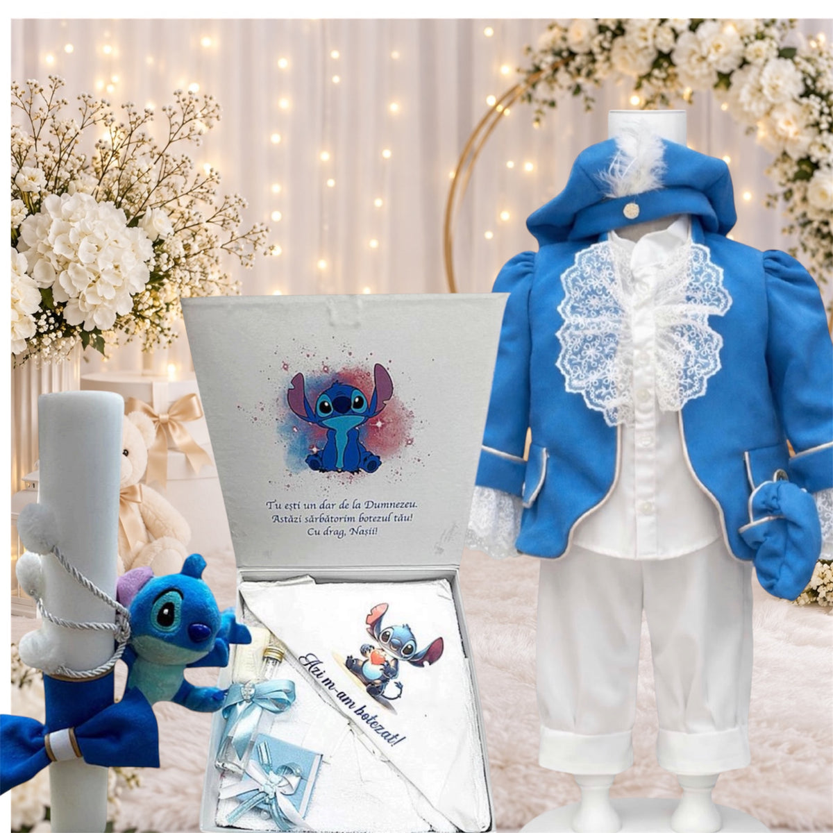 Set botez stitch -Trusou lumânare Costum Print
