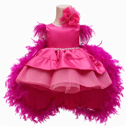 Rochie fuxia cu trena detasabila
