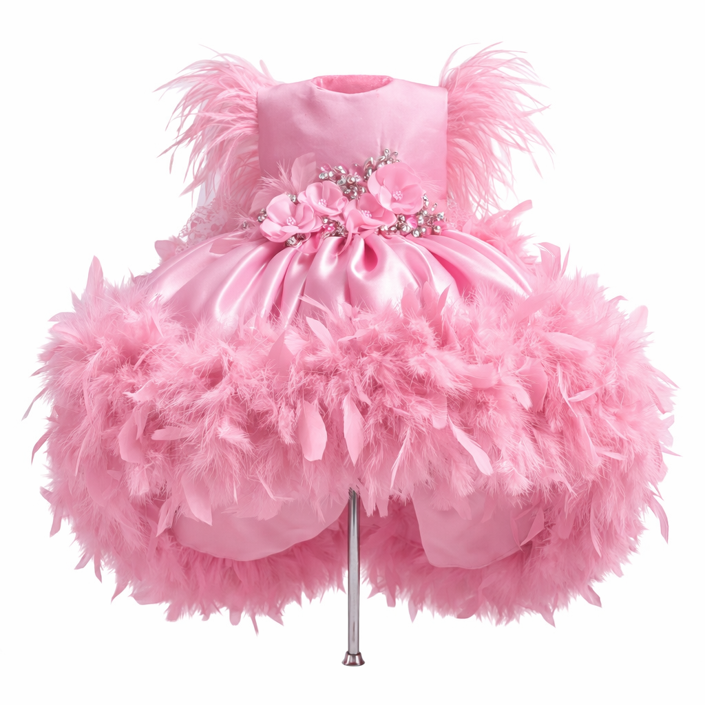 Rochie roz cu trena detasabila botez