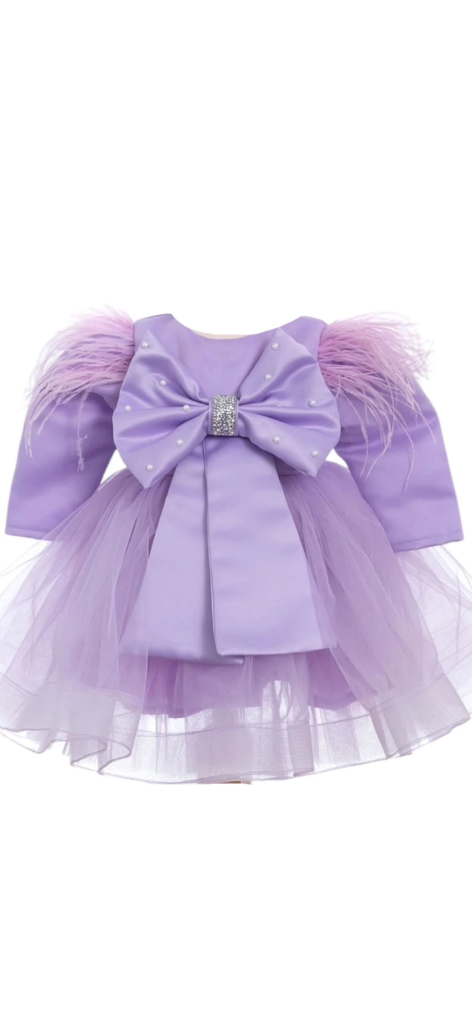 Rochiță violet model cu pene și fundă mare