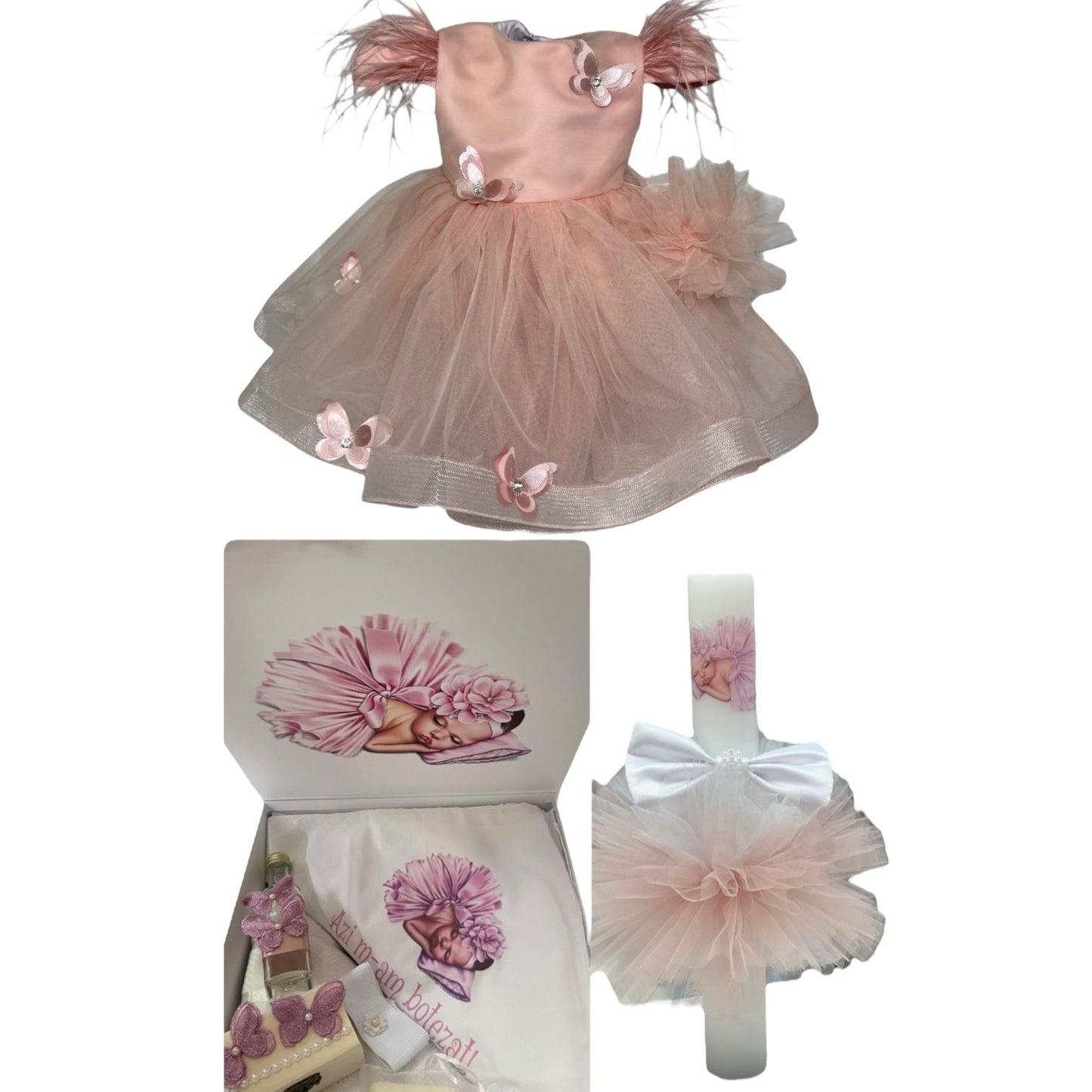 Set botez fetita roz pudra