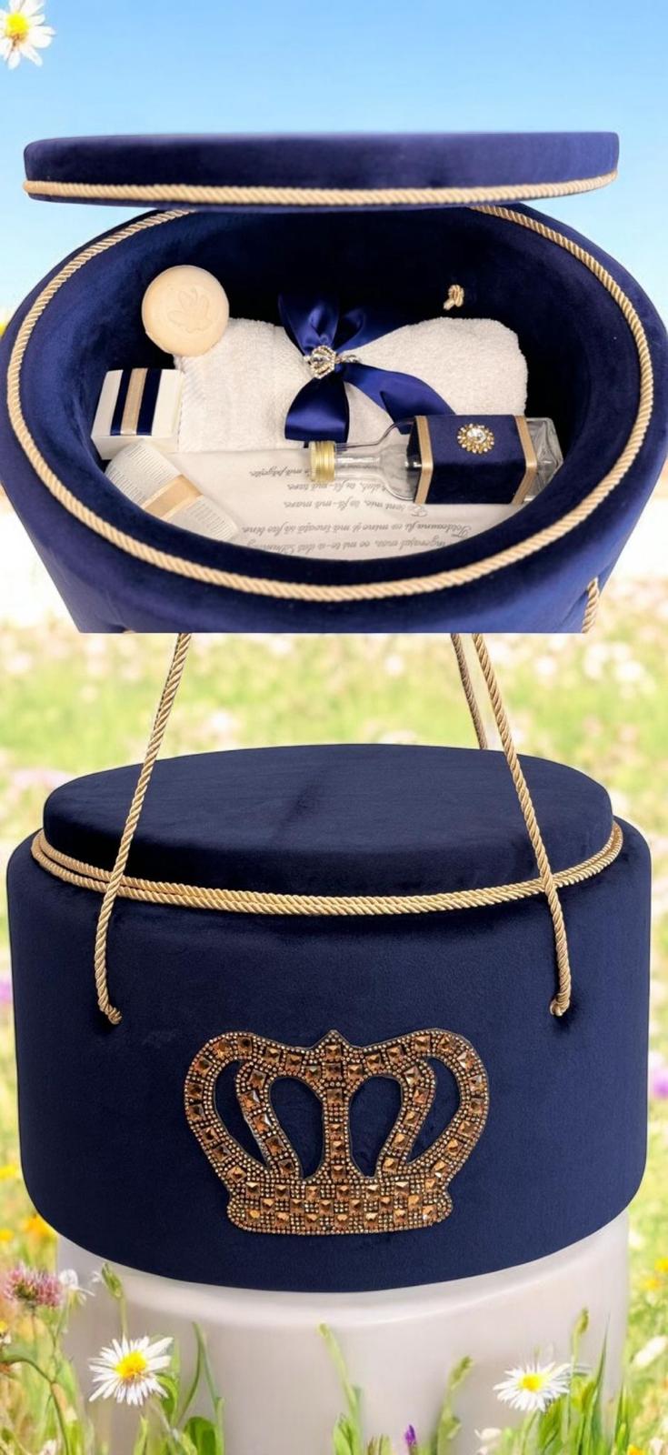 Trusou rotund catifea bleumarin coroana