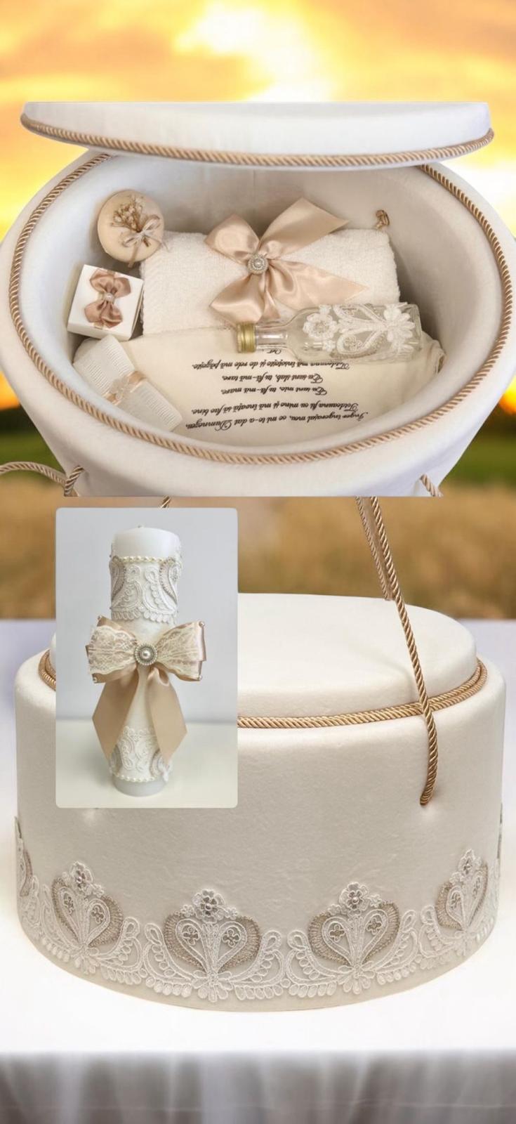 Trusou rotund catifea ivoire cu broderie