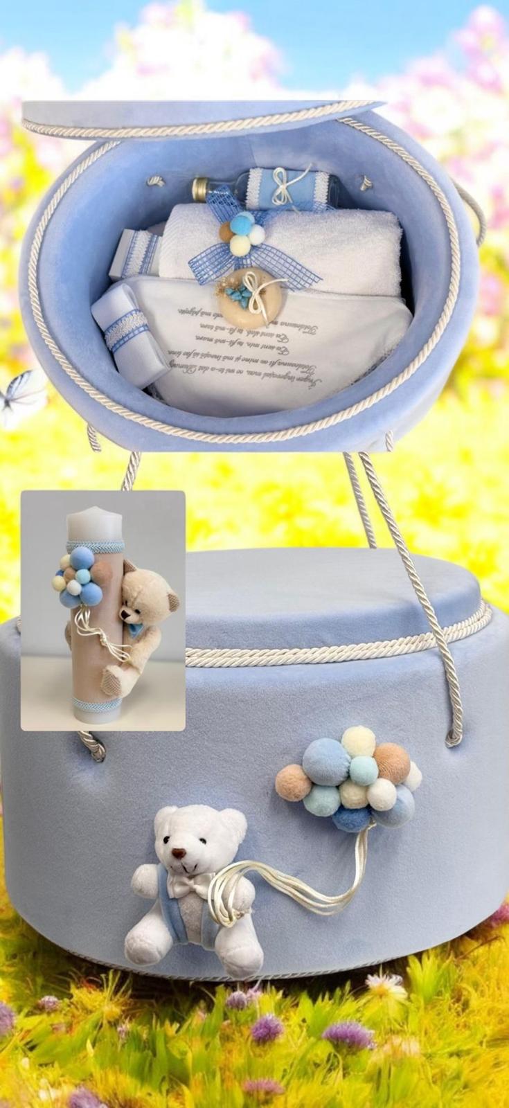 Trusou rotund catifea ursulet baby blue