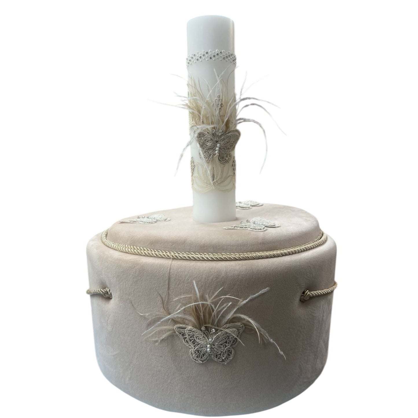 Trusou rotund catifea crem fluturi