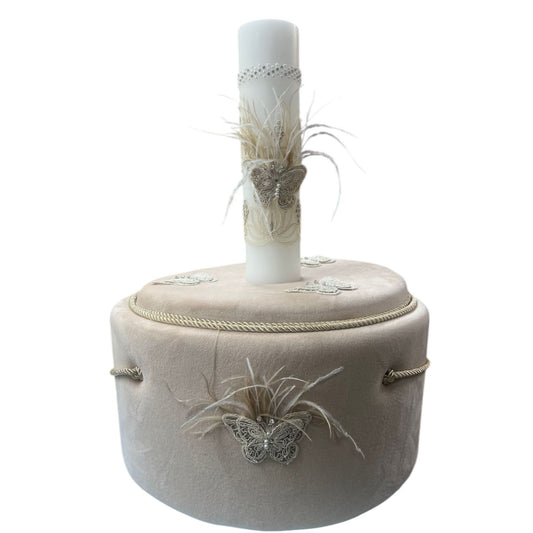 Trusou rotund catifea crem fluturi