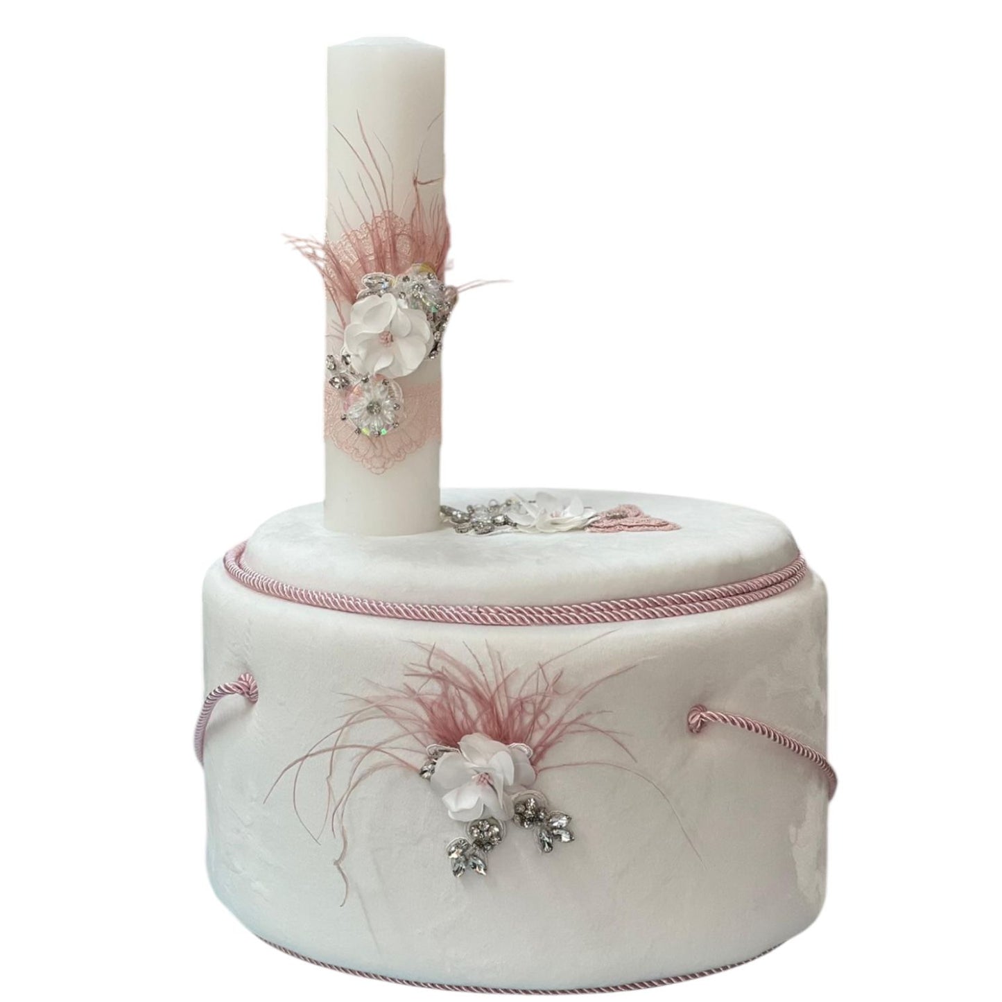 Trusou rotund catifea alb cu flori