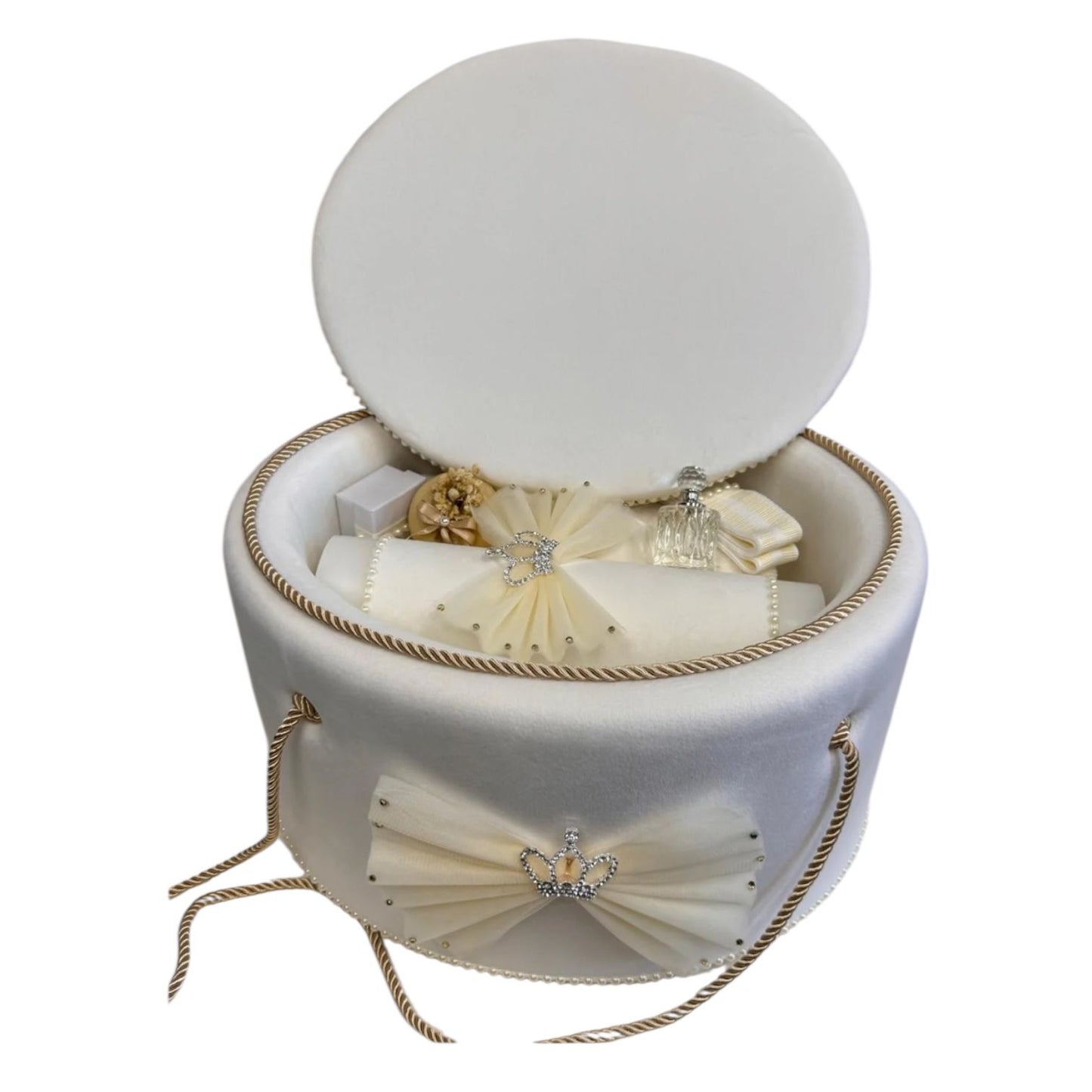 Trusou rotund catifea ivoire coronita