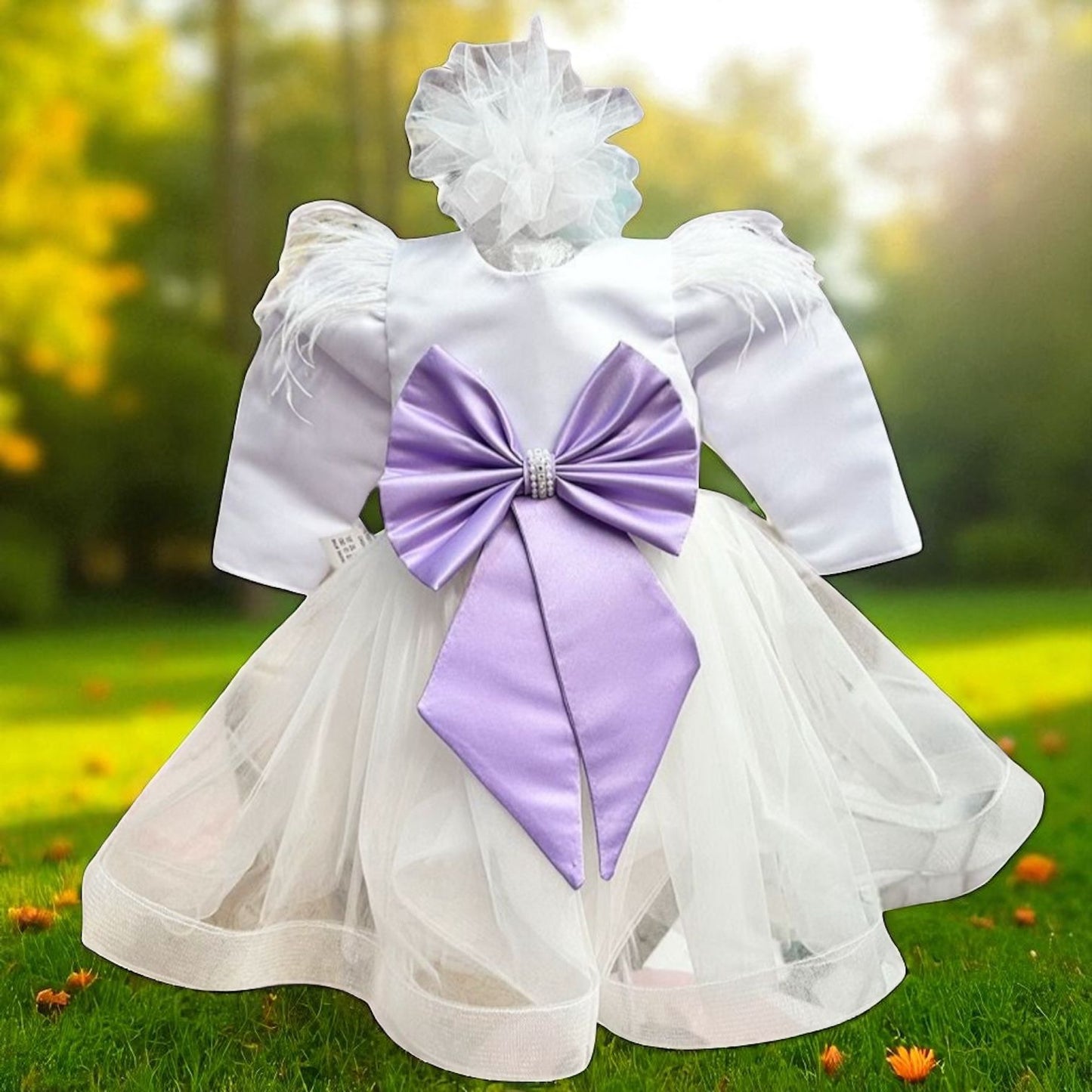 Rochiță alba cu funda violet