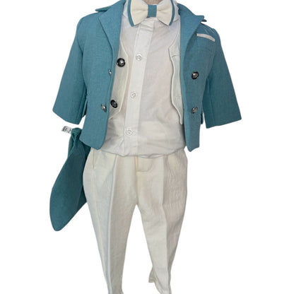 Costum cu sacou turcoaz