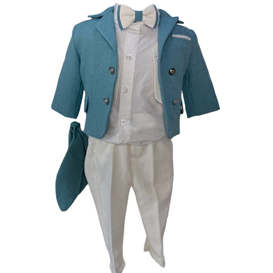 Costum cu sacou turcoaz