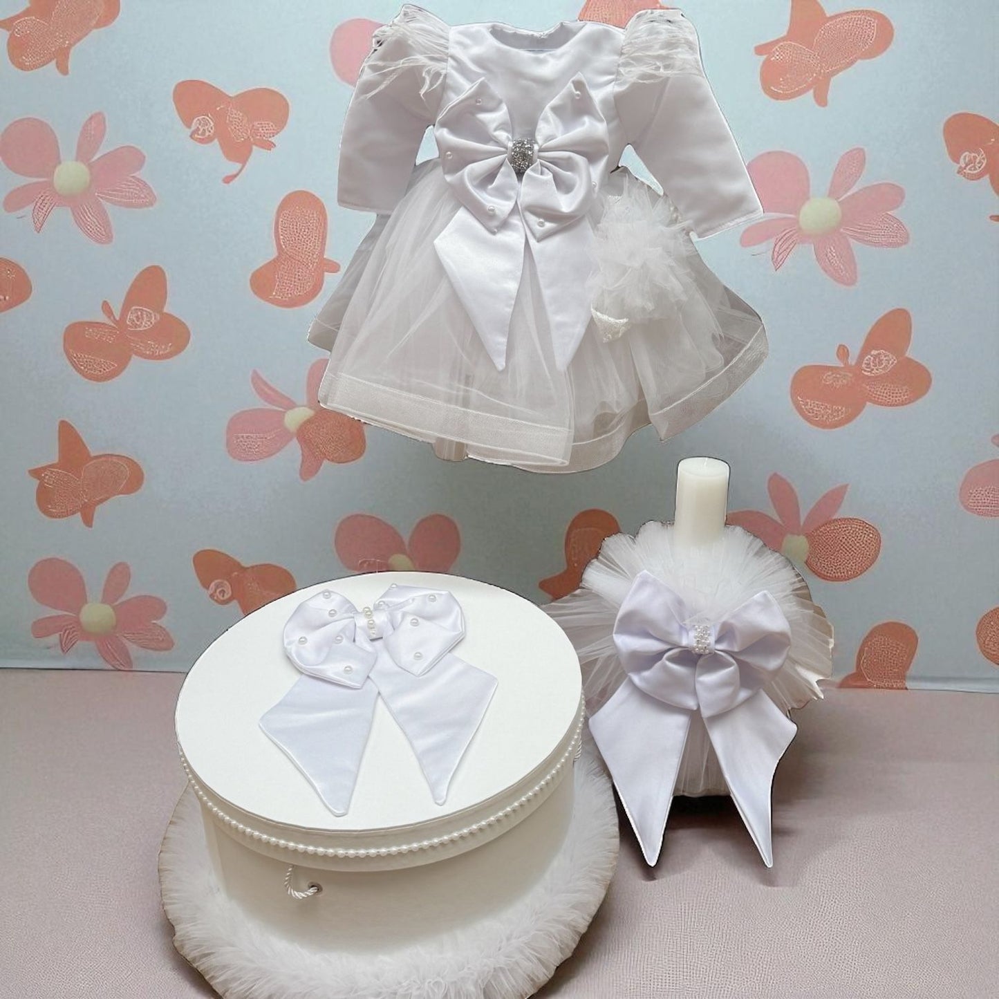 Set botez fetita funda alba