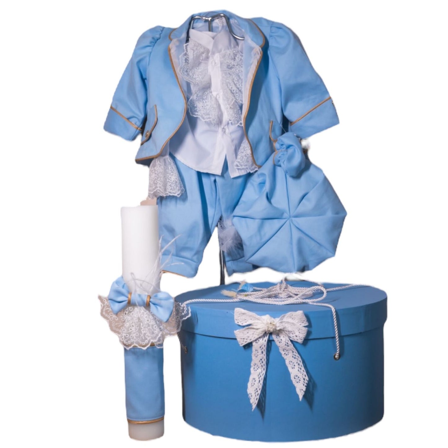 Prinț baby blue cu trusou rotund si lumanare