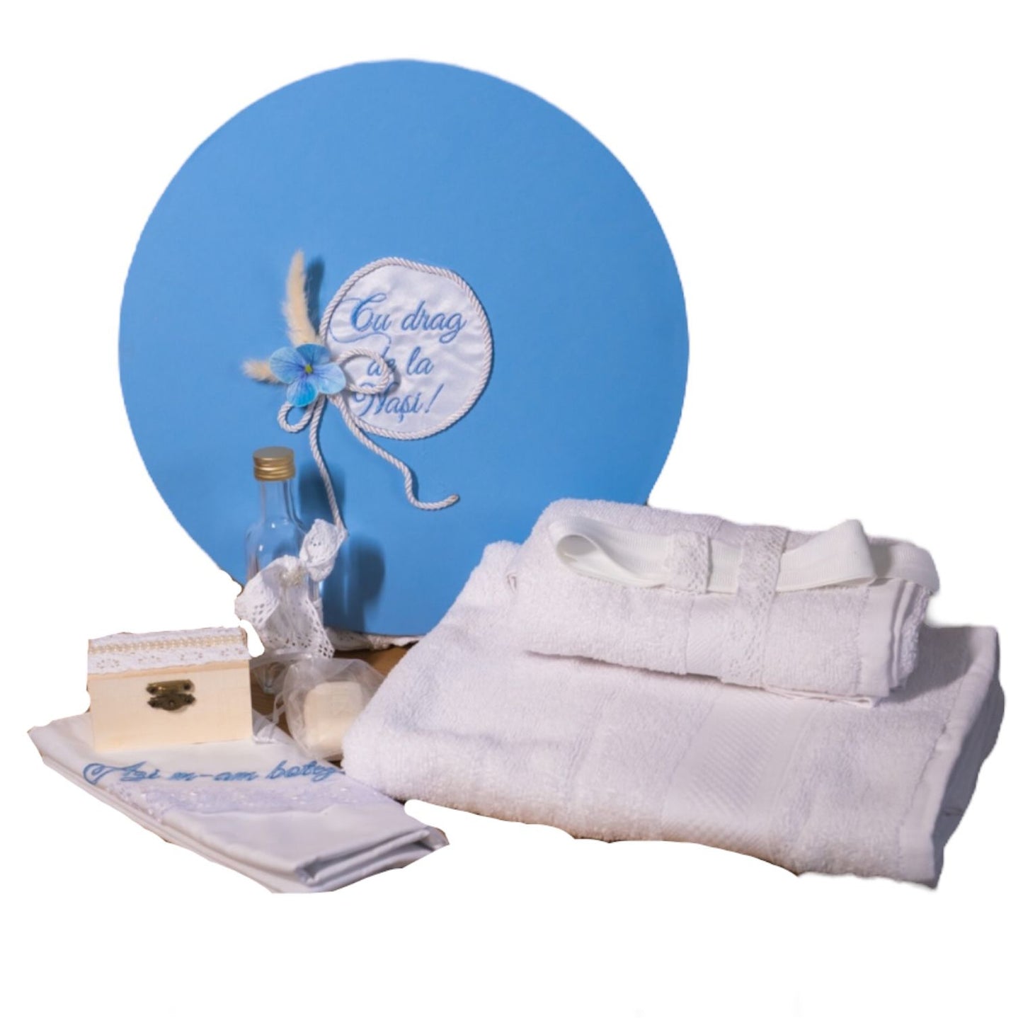 Prinț baby blue cu trusou rotund si lumanare