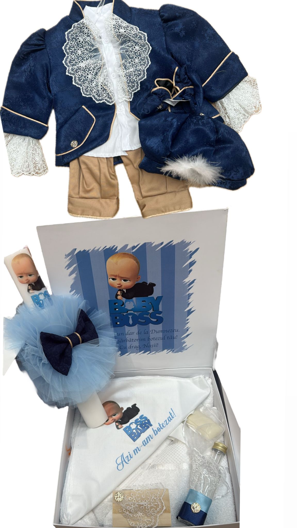 Prinț bleumarin cu trusou si lumanare Baby Boss