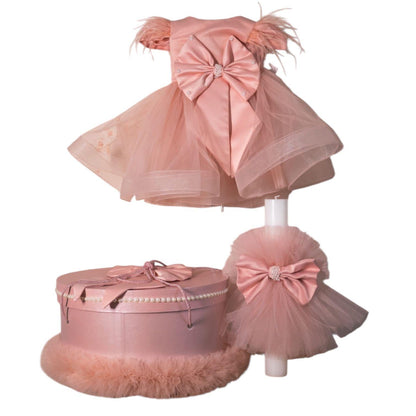 Set botez fetita funda roz pudra